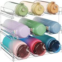 Lifewit - Organizador apilable de botellas de agua para armario, soporte para botellas de agua, organización y almacenamiento de despensa de cocina, estantes de plástico para nevera, soporte para tazas de viaje paquete de 4 capacidad para 12 botellas - 9 botellas - Ver 11