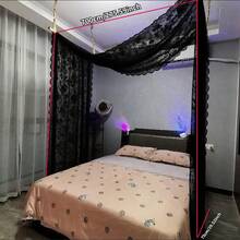 1 件优雅黑色蕾丝边窗帘，适用于户外凉亭、婚礼派对、客厅和卧室，法式浪漫薄纱面料，可调节床上用品和蕾丝，适合全尺寸/大号床 - 黑色 - 查看 7