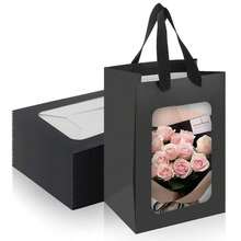 Set de 5/10 piezas de bolsas de papel Kraft con ventana en marrón, blanco, negro y rosa para regalo, bolsa de cumpleaños, bolsa de fiesta, bolsa de papel para embalaje exterior, bolsa de papel con soporte, suministros para fiestas, bodas, cumpleaños, decoración de fiestas, novia, despedida de soltero, dama de honor, regalo para nueva madre