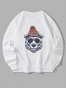 Zrgoth 男士圆领休闲熊头印花宽松舒适卫衣 | Chicago Element Design - 白色 - 查看 4