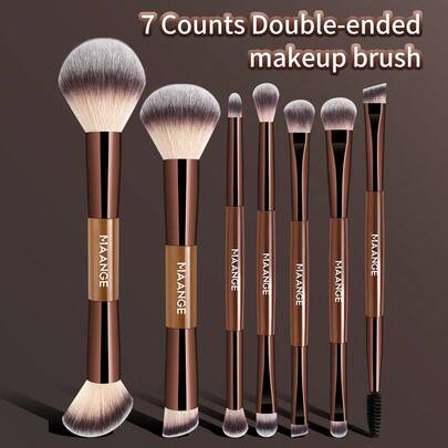 MAANGE 7/9/13件套专业双头化妆刷套装，旅行化妆刷套装，含化妆包和三角配件，包括散粉刷、腮红刷、粉底刷、修容刷、眼影刷、唇刷、眉刷、高光刷、眼线刷，适用于液体、膏状或粉状化妆品，刷毛柔软，温和亲肤，是送给女性和女孩的绝佳礼物。