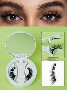 1 Pair/Set CC Curly Magnetic False Eyelashes Kit With Professional Eyelash Curler, Reusable, No Glue Needed, Ideal For Lazy People, Natural Cartoon Lash Applicator Mixed Design, 3D Volume False Eyelash Strips For Eye Lifting, Suitable For Daily Wear, Work, Study, Travel, Party, Women's Gift, Women's Christmas Gift - màu đen - Xem 5
