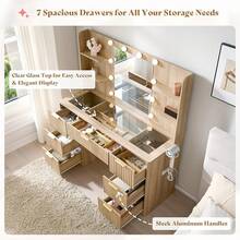 Makeup Vanity Desk 47.2 Inch With Mirror, Adjustable LED Lighting, And Charging Station, Large Fluted Vanity With 7 Drawers And Glass Top For Bedroom, Dorm, Or Dressing Area - Xem 9