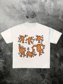 Keith Haring - Inspired Artistic T - Shirt - 180g Heavyweightgraphic Tees Men Shirts Streetwear White Shirt Black Shirt - 白色 - 查看 1