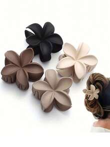 4/1pc Elegant Solid Color Matte Flower Hair Claw Clips, Milk Tea Sweet Freesia Flower Hair Claw,Fashionable Non-Slip Hair Grippers, Hair Claw For The Back Of The Head. Suitable For Women And Daily Wear,Comfortable And Lightweight Elegant Hair Accessories Elegant Hair Clips Winter Hair Clutch