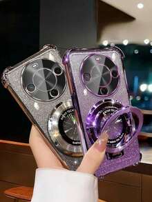 奢華水晶手機殼，適用於 iPhone 6/7/8/X/XS/XR/11/12/13/14/15/16/16e、Galaxy S26/22/23/24/25/S24 FE/S25 EDGE、A04/05/06/A07/A14/A15/A16/A17/A24/A25/A34、Note 9/10/11/12/13、9/10/12/13C 14C、MOTO、Honor X、HW、RENO C53 C55 C61 C63 C75，四角防震背蓋，亮片手機殼，附支架 - 紫色 - 查看 4