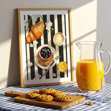 1pc Canvas Hanging, [French Cafe Wall Canvas Art, Fashion Breakfast Poster, Minimalist Food Illustration, Black And White Kitchen Print, Fashion Cafe Illustration] Canvas Wall Art, Funky Girl Art, Inspirational Quote Art, Home Decor, - Multicolor - View 2