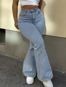 Plus Size Denim Flared Jeans,Elegant,Chic,Formal,Going Out,Fall For Women,Plus Size Jeans,Jeans Plus Size Women,Curve Jeans,Jeans For Women,Jeans,Baggy Jeans,Pants,Cargo Pants,Cowgirl Plus Size,Halloween,Halloween,New Year,Country,Christmas