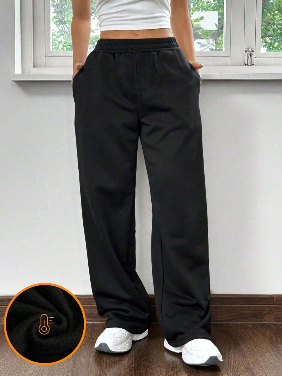 1pc Teen GirlGirl's Slim-Fit Casual All-Match Personalized American Simple Autumn/Winter Pants - Black - View 1