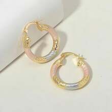 Round Hoop Earrings 14K Plated Copper Twist Pattern Earrings For Women Jewelry Accessories Wedding Party Birthday Gift - Multicolor - View 3