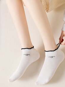 5/10 Pairs Women Cartoon Animal Footie Socks, Low Cut No Show Socks, Durable & Comfortable, Black & White, Suitable For Students & Street Fashion
