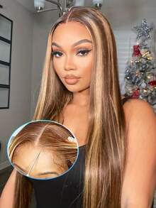 Eulisi Peruca Frontal de Renda 13X4 Reta de Cabelo Humano, Densidade de 150, Renda Transparente para Mulheres, Pré-Arrancada com Cabelo de Bebê, Cor Natural, Peruca Curta 8-14 polegadas, Cor Marrom 4#, Cor 613#, Cor Vermelho, Cor Borgonha Ombré, Loiro Mel P10/613#, P18/613#, Laranja - Preto - Visão 53