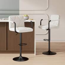 Nalupatio Lot de 2 tabourets de bar réglables en hauteur, chaises hautes cuisine modernes  avec assise rembourrée, soutien du dos et accoudoirs, tabourets de comptoir pivotants, imperméables et faciles à nettoyer - Blanc - Voir 7