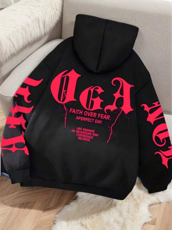 1 pieza Sudadera con capucha para mujer, estampado gráfico de felpa de poliéster, sudadera casual con bolsillo para mujer, adecuada para otoño/invierno