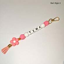 1-Piece Flower Bag Charm, Tassel Pendant, Available In Multiple Flower Colors, Customizable With Name And Initials Beads, Suitable As A Birthday/Holiday Gift For Mother/Family/Girlfriend. - Multicolor - View 39