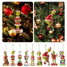 5pcs Grinchs 2025 New Christmas Decorations Hanging Ornaments, 2D Acrylic Christmas Tree Decorations, Car Decor, Christmas Atmosphere Decor, Party Favors