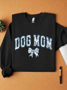 Dog Mom Coquette Bow Sweatshirts, Coquette Christian Mom Sweater, New Dog Mom Long Sleeve Sweatshirts, Blue Floral Dog Mom Gift - màu đen - Xem 1