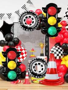 6pcs Racing Car Theme Balloon Set, Includes Traffic Light, Barrier, Checkered Balloons, Suitable For Fast Racing Car Theme, Motorcycle, Birthday Party, Party Decorations, Traffic Signal Lights, Racing Car Theme Party Supplies - 彩色 - 查看 8