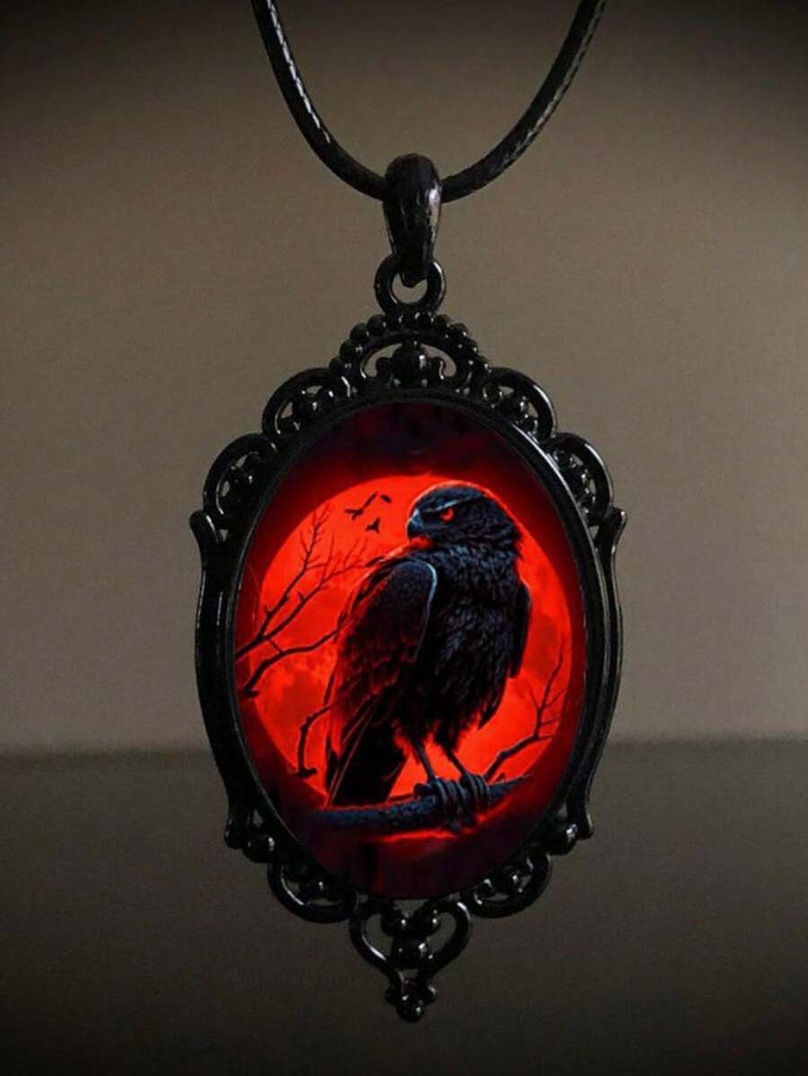 1 chiếc vòng cổ thủy tinh mặt trăng máu và quạ phong cách Gothic tối màu dành cho nữ, thích hợp đeo hàng ngày, hẹn hò, đi nghỉ, đám cưới, ngày lễ, quà tặng sinh nhật, ngày của mẹ, ngày lễ tình nhân - màu đen - Xem 1