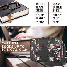 DEHITE - Funda bíblica para mujer, tamaño grande, se adapta a libros de 10.1 x 7.1 x 1.9 pulgadas, ranuras para bolígrafos, bolsillo con cierre, correa para el hombro, tela premium, regalos cristianos - Floral negro - Ver 4