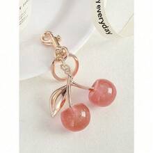 1pc Fashion Cherry Shaped Luxury Key Chain Keyring With Glitter Crystal Fruit Pendant For Women Valentine's Day Car Accessories Bag Charm School Fruit Cute Goth Y2k