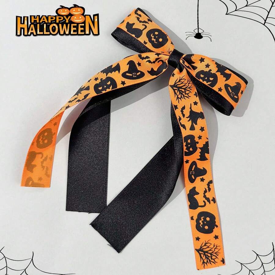 Halloween Bow Hair Clips For Ghost Letter Pumpkin Print Hair Barrettes