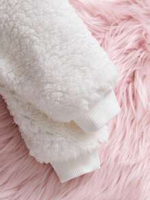 1pc Newborn Baby Hooded Romper, Soft Plush Fabric, Dual-Zipper & Button Design, Cute Bear Style, Long Sleeve Footed Jumpsuit, Comfortable For Infant