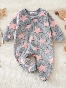 Infant/Toddler Girls' Star Pattern Fuzzy Zip-Up Jumpsuit