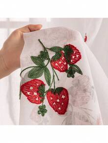 2 painéis de cortina bordados com bolso para haste, design de cortina tudo-em-um com padrão de bordado de frutas, para sala de estar, escritório, varanda, sala de jantar, cozinha, decoração de casa