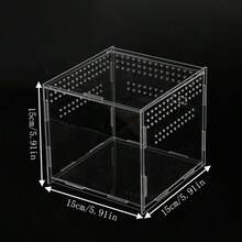 1pc Transparent Acrylic Lizard Habitat, Small Reptile Amphibian Pet Square Feeding Box, Suitable For Wolf Spiders, Scorpions, Geckos, Etc., Ventilation And High Transparency, Easy To Observe Pet Daily Life - Clear - View 3