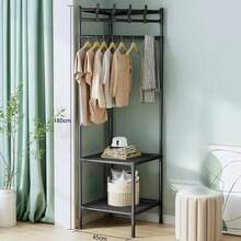 Corner Coat Rack With Hooks, Freestanding Bedroom Clothes Hanger, Simple Storage Rack For Wall, Bedroom