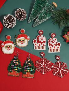 Ohrringe mit Weihnachtsmann-Perlenanhänger, Schneeflocken, Weihnachtsbaum-Hängeohrringe, Accessoire für täglichen Party-Schmuck, Geschenke zu Halloween und Weihnachten