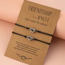 2pcs Minimalist Vintage Stainless Steel Heart Knot Braided Friendship Blessing Bracelet Set For Men