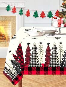 1pc Christmas Tree Tablecloth, Black Red Plaid Christmas Tree Snowflake Style Pattern Table Cloth, Christmas Party Disposable Table Cloth, Christmas Home Dining Table Cover, Home Decor, Room Decor, Table Decorations, Christmas Gifts, Xmas Party Favors, Christmas Ornaments, Merry Christmas Party Decoration Supplies, 2025 Christmas Decoration, 2026 New Year Decoration, Decor - Red Plaid Christmas Tree - View 8