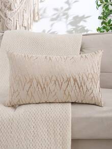 1pc Metallic Jacquard Geometric Pattern Decorative Throw Pillow Cover, For Living Room And Bedroom,Fall Decor,Autumn Decor,Room Decor - Beige - View 6