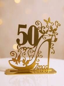 Luxury Acrylic Cake Topper 15 Years 50 Years Anniversary Party Wedding Golden Wedding Happy Birthday - Gold And Silver - 鏡面金 - 查看 1