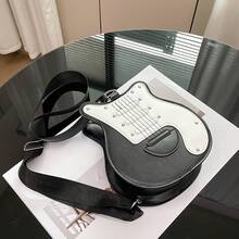 1Pc Y2K Guitar Shaped Bag - Retro Bass Guitar Messenger Bag With Chain Rivet Decor For Music Lovers,Best Valentine Gift For Friends,Best Party Gift - 粉色 - 查看 7