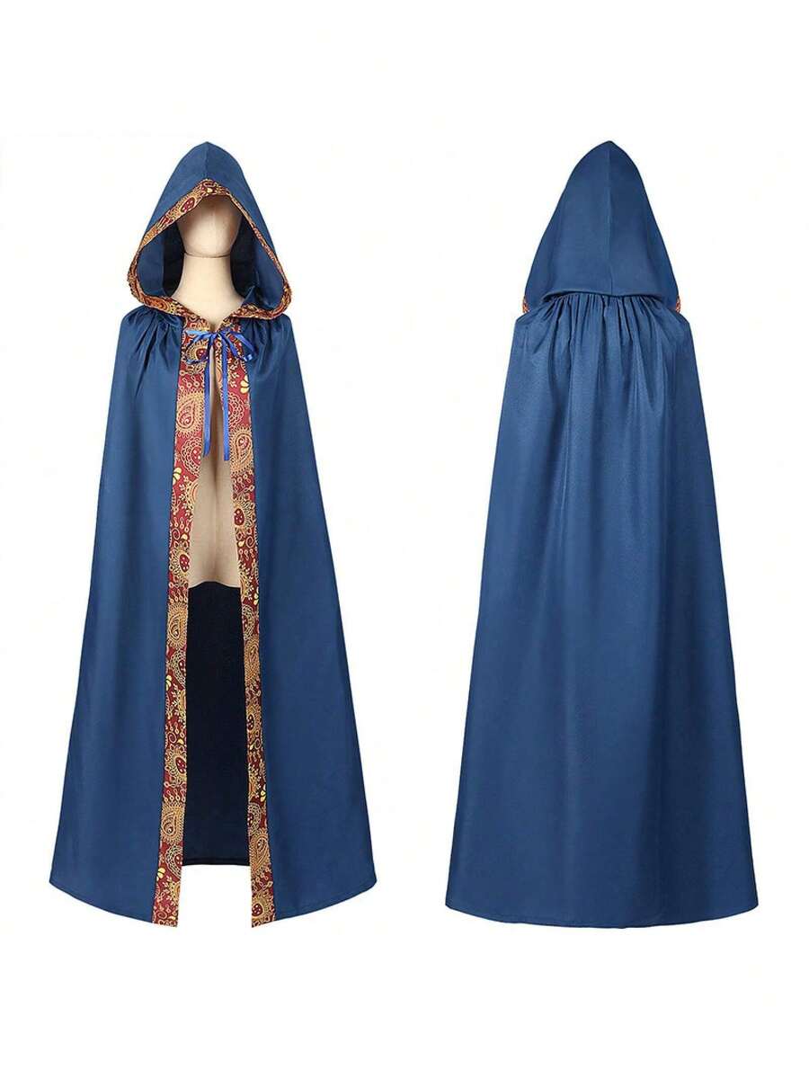 COS Medieval Cape Halloween Costume Cosplay Long Robe Cape Role Play Costume Cosplay Outfit - Blue - View 1