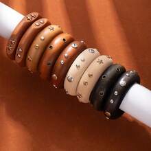 1 chiếc vòng tay gỗ bản rộng hình học phóng đại thời trang cổ điển đa năng dành cho phụ nữ, thích hợp để đeo hàng ngày (Họa tiết chạm khắc ngẫu nhiên) - nhiều màu - Xem 14