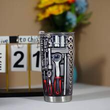 1 Piece 20oz Stainless Steel Car Cup, Toolbox Hardware Printed Design, Double Wall Vacuum Insulated Travel Coffee Cup With Lid, Parents And Friends - 1個 - 查看 5