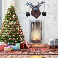 Mirilla de valla navideña - Diseño de Papá Noel y renos, decoración de jardín exterior, sin batería, ideal para celebraciones navideñas en el hogar y el jardín, decoraciones navideñas exteriores, decoración de temporada para el jardín, diseño alegre de animales, sin necesidad de energía