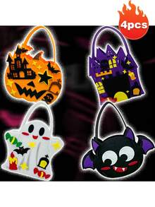 1/2/4pcs多款糖果袋手提袋手工南瓜袋乞讨糖果袋手提袋南瓜蜘蛛网糖果DIY手工糖果袋材料袋 - 彩色 - 查看 7