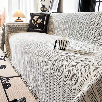 Manta de sofá de chenilla de espiga de doble cara, fundas comprimidas para sillones, fundas de sala de estar, funda de sofá, funda de chenilla multifuncional para las cuatro estaciones (negro y blanco, 180*130cm/70.8*51.1in)