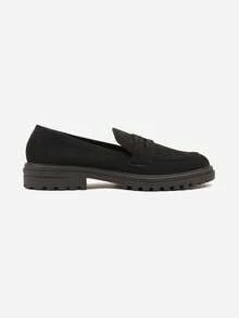 Mocasines clásicos hechos de ante sintético con costuras decorativas - Negro - Ver 3