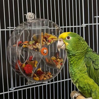 1pc Transparent Rotating Parrot Puzzle Feeder, Automatic Food Dispenser, Rotating Chew Snack Box, Acrylic Parrot Feeding Wheel, Interactive Bird Treat Dispenser And Intelligence Training Toy, Suitable For Cockatiel, Lovebird, Cockatoo And Conure