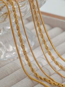 Unisex Stainless Steel Layered Twisted Chain Necklace Minimalist Fashion Jewelry - Gold - View 9