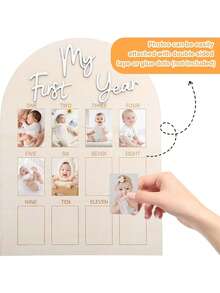 1 Pc Baby Shower Girls Baby Essentials 1st Birthday Girl 1st Birthday Boy First Birthday Baby Picture Frame My First Year Baby Milestone Board Wood Photo Display Personalized 12 Months Newborn Photo Frame For Boy Girl Baby Birthday - Multicolor 2 - View 6