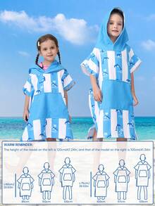 SHENG CHUN Original Design Cute Animal Striped Print Children's Hooded Robe, Suitable For Multi-Age, Absorbent, Large Pocket, Super Soft Fiber, Essential For Home, Beach, Swimming, Bathing, Spa, Can Dry Hair & Body, Non-Shedding, Reusable