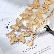 A New Style Metal Butterfly Ornament Waist Chain, A Gold Waist Belt, The Gold Waist Chain Can Be Paired With Skirts And Dresses, A Fitted Chain-Decorated Waist Belt That Accentuates The Waistline, Featuring A Butterfly Bohemian Zinc Alloy Geometric Pattern, Suitable For Weddings, Parties, Sports, A Uniquely Slender Women's Waist Chain, Suitable For Spring, Summer, Autumn, And Winter.