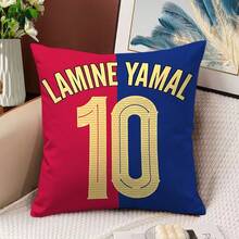 1个复古涤纶抱枕套，45*45厘米，巴塞罗那足球俱乐部图案，拉链封口，可机洗，不含枕芯，适用于各种房间，返校礼物，足球迷礼物 - 彩色 - 查看 3